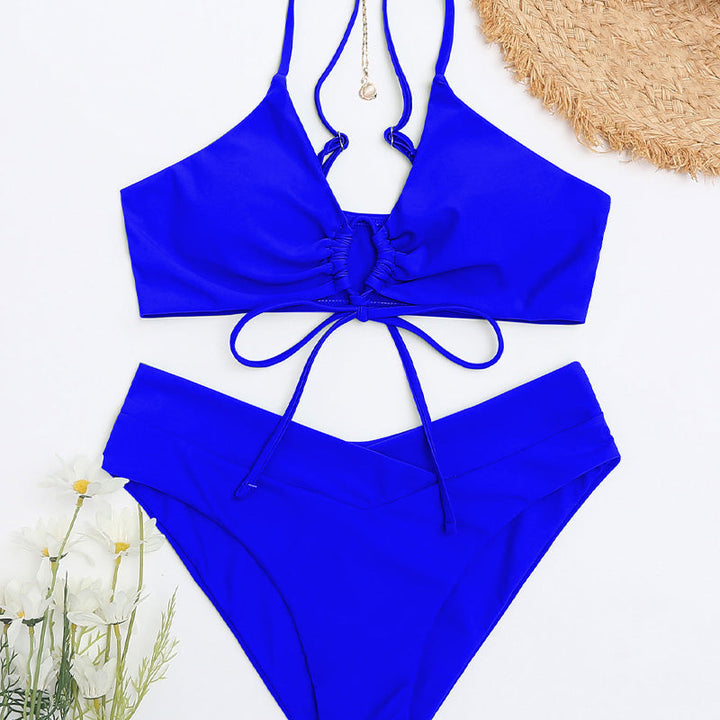 Adjustable cropped high-waisted two-piece swimsuit