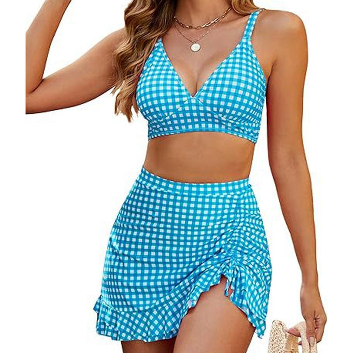 Adjustable pleated printed swimsuit set