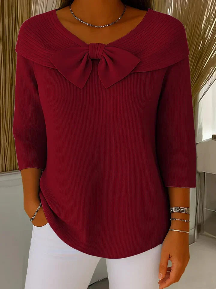 Serenna ? Women's Sweater with Bow and Round Neckline