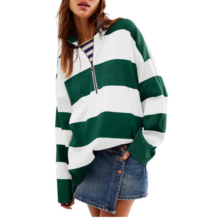 CAMILLA - Comfy Long Sleeve Pullover Sweater With Half Zipper