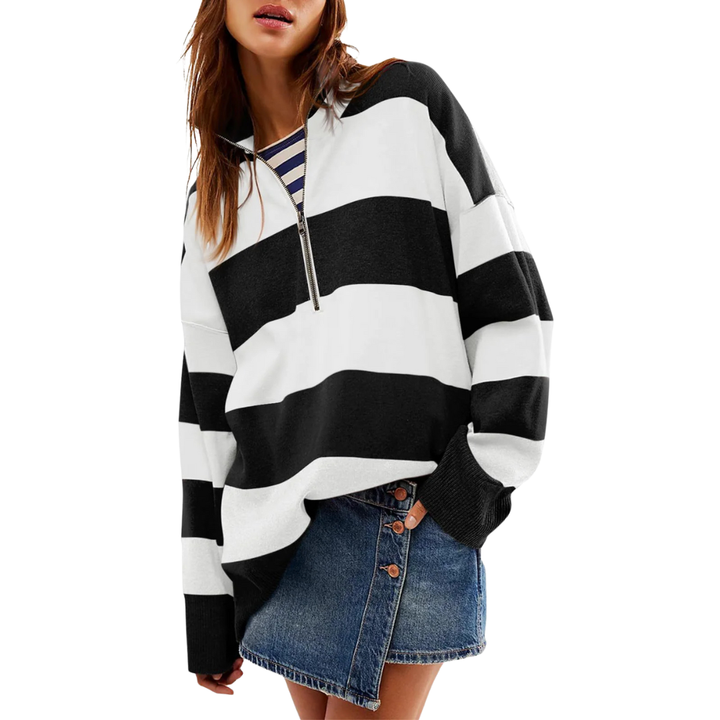 CAMILLA - Comfy Long Sleeve Pullover Sweater With Half Zipper