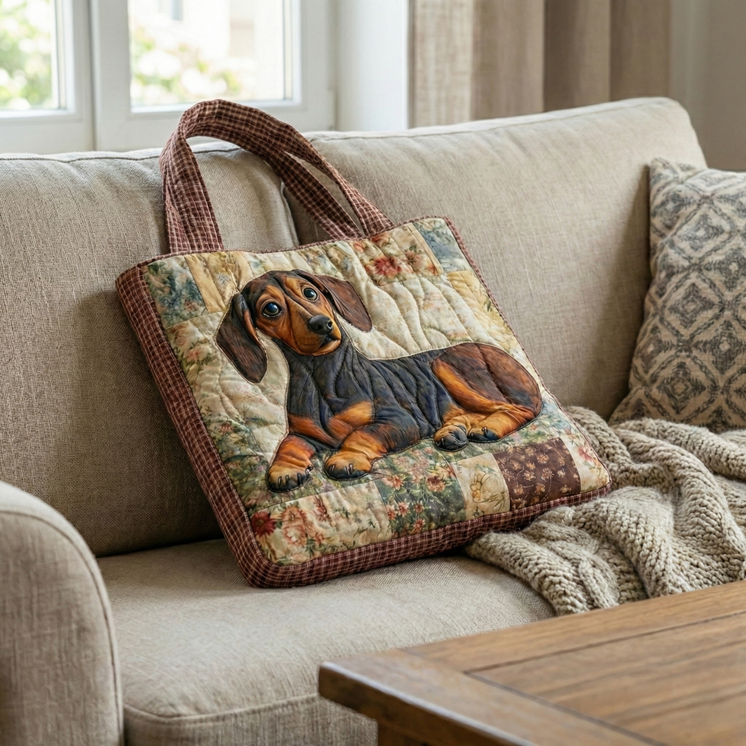 Farmhouse Dachshund Quilted Tote Bag