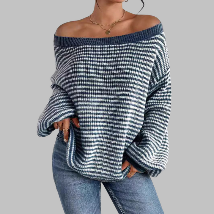 SURI - Casual Striped Drop Shoulder Long Sleeve Sweater