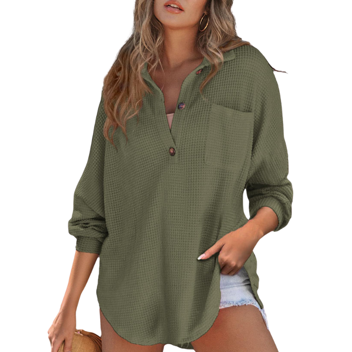 KATHRYN ? Casual Lightweight Button V Neck Tunic Blouse