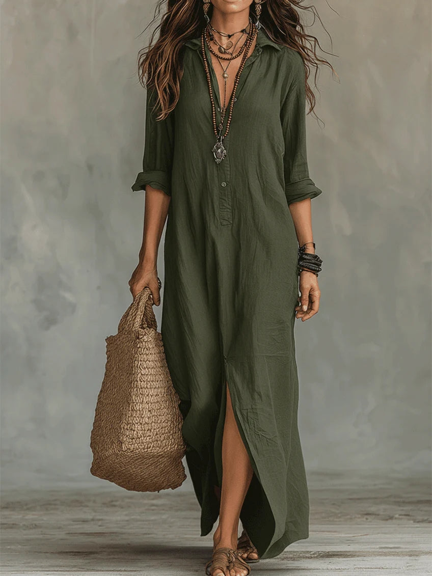Soline | Long Black Buttoned Dress