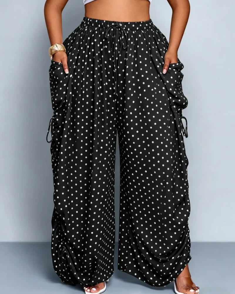 Women's Casual Loose-Fit Wide-Leg Pants, All-Season Woven Fabric, Daily Commute