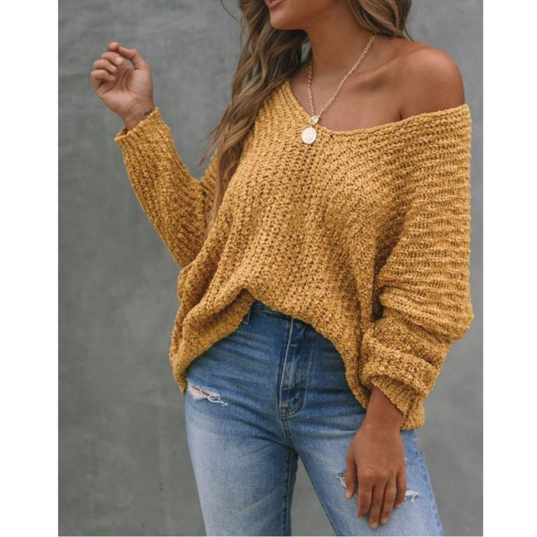 SOLEDAD - Comfy Drop Shoulder Long Sleeve Sweater