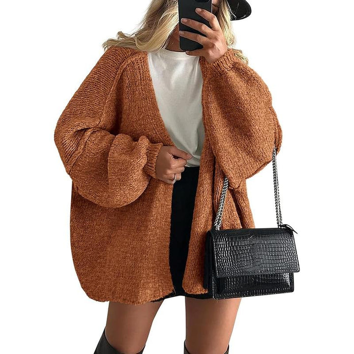 VERONIKA - Oversized Fit Lantern Sleeve Autumn Knit Cardigan