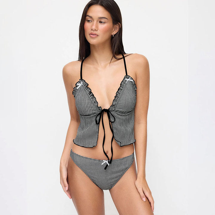 Checked Ruffled Two-Piece Swimsuit