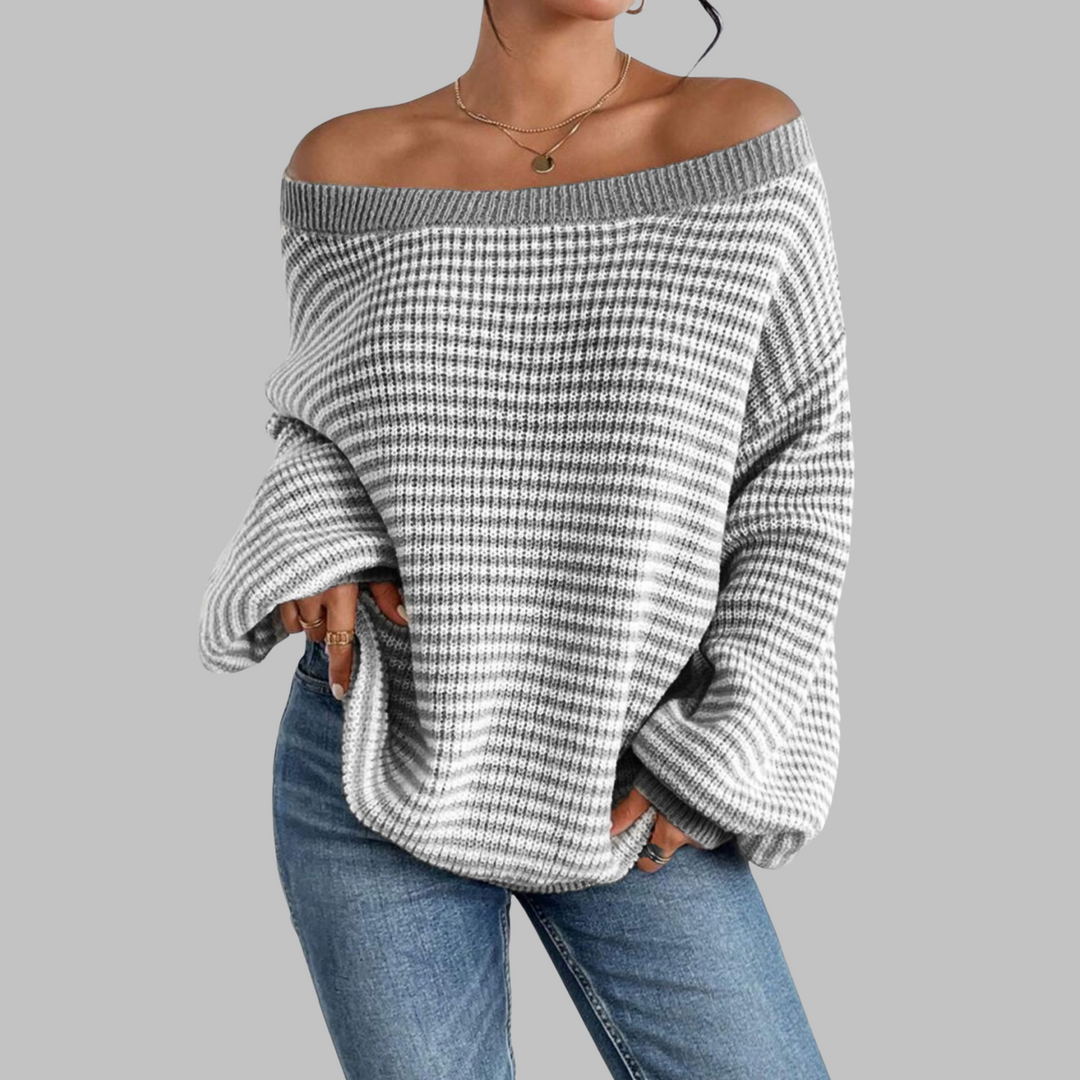 POSHIKO - Casual Striped Drop Shoulder Long Sleeve Sweater