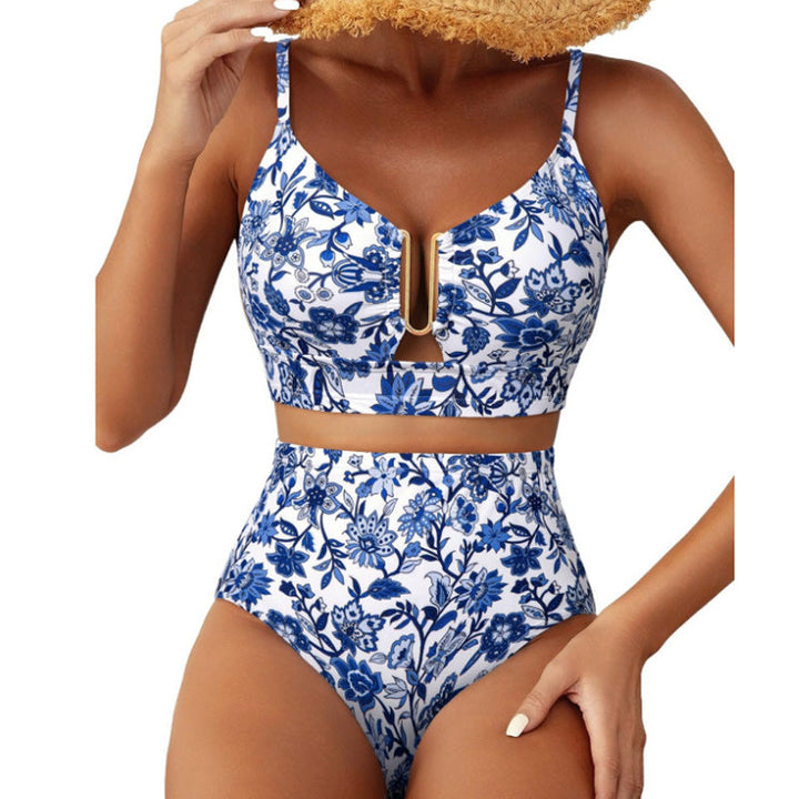 Retro U-Neck Printed High-Waisted Bikini