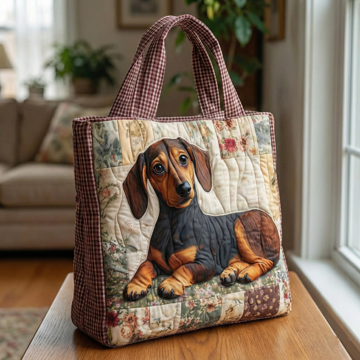 Farmhouse Dachshund Quilted Tote Bag