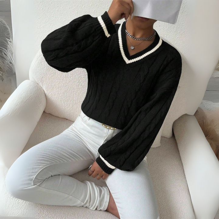 SOVU - Chic Long Sleeve V-Neck Sweater
