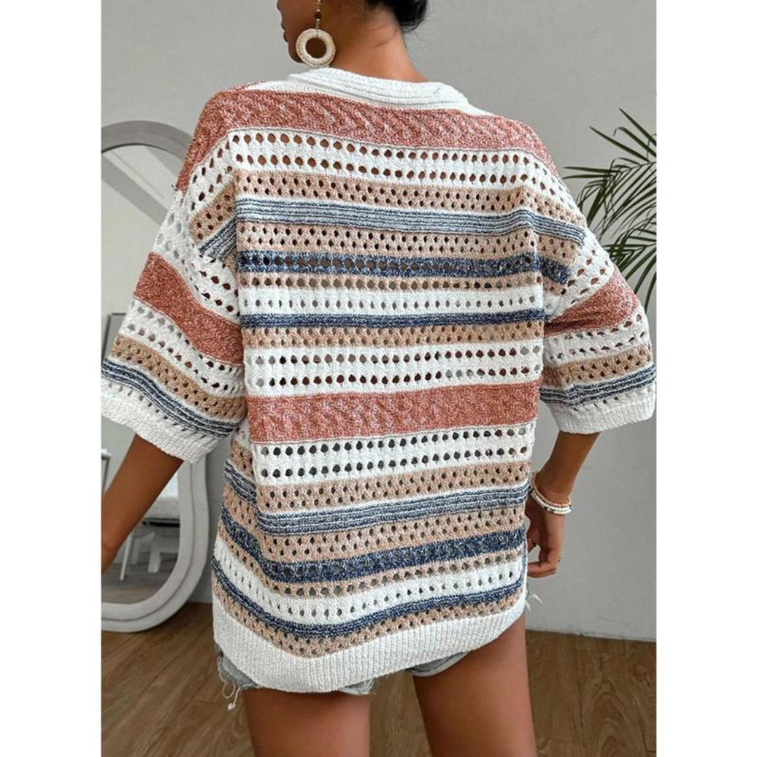 KELISE - Casual Striped Crochet V-Neck Summer Top