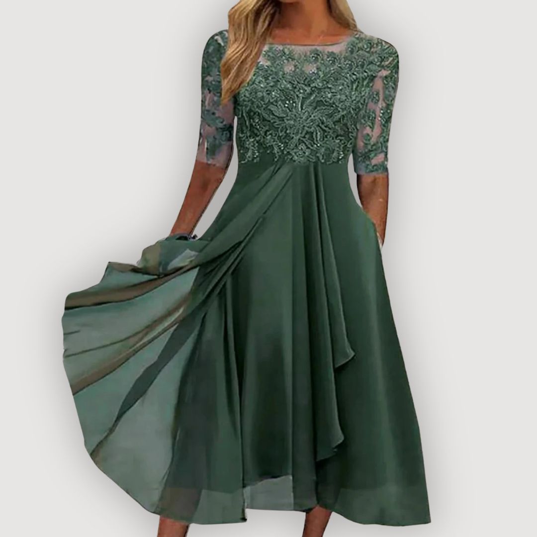 Vivienne™ Lace Midi Dress | Graceful Elegance & Timeless Sophistication