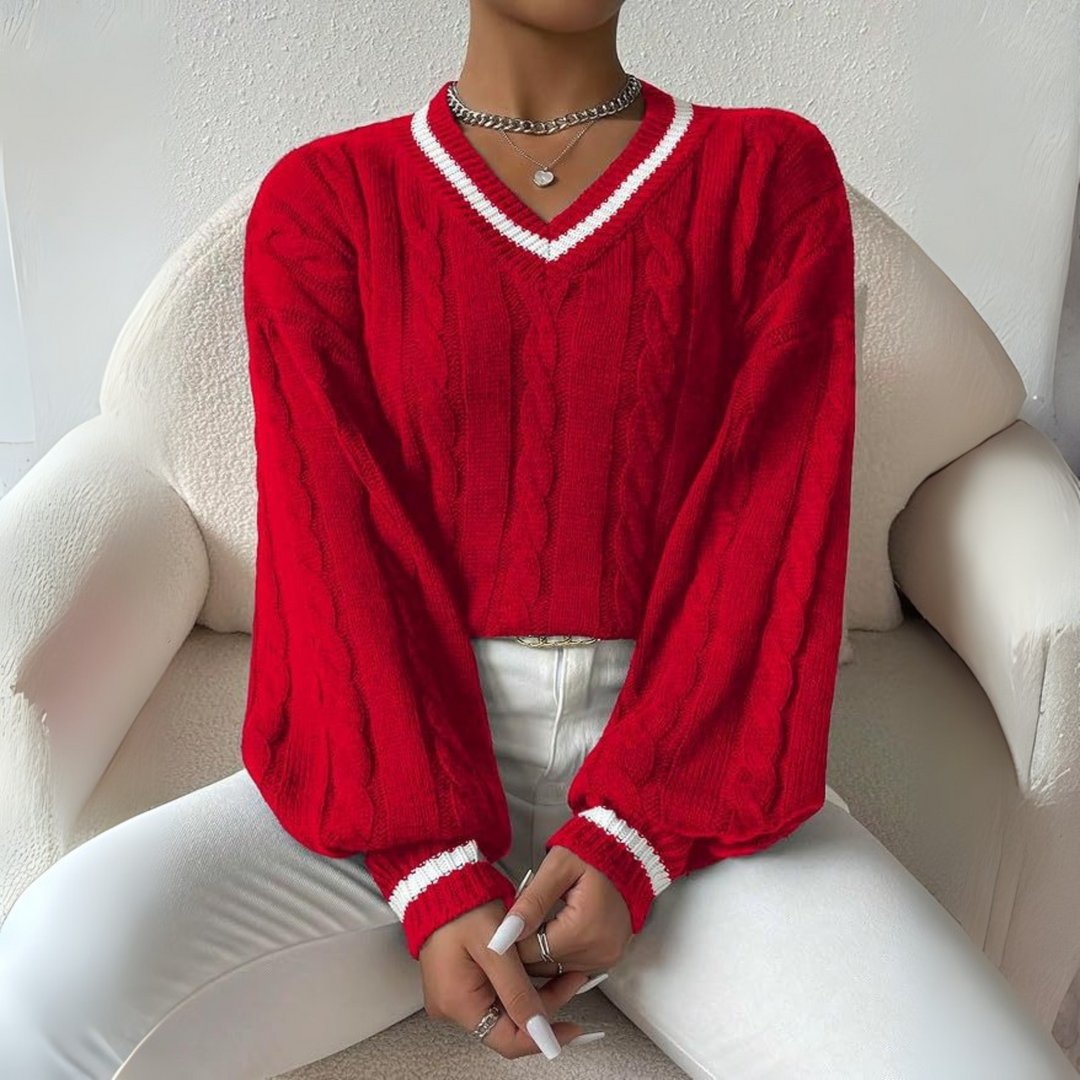 SOVU - Chic Long Sleeve V-Neck Sweater
