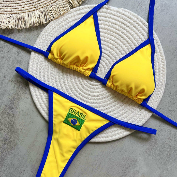 Halter-neck Brazilian print two-piece swimsuit