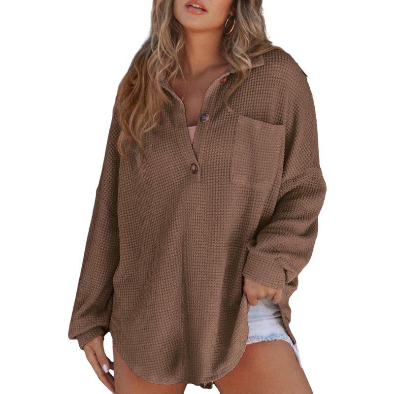 KATHRYN ? Casual Lightweight Button V Neck Tunic Blouse