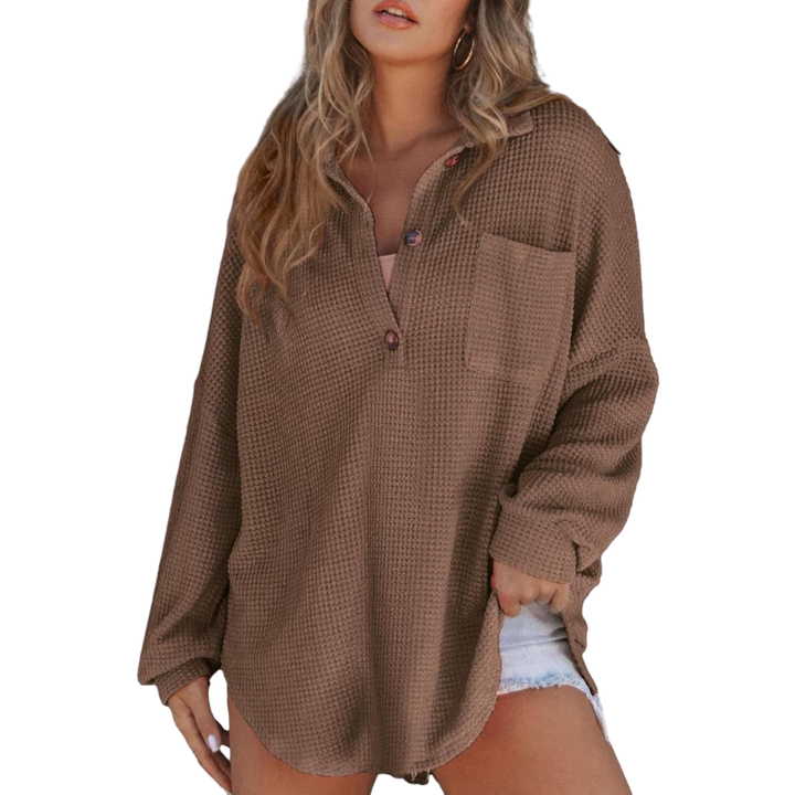 KATHRYN ? Casual Lightweight Button V Neck Tunic Blouse