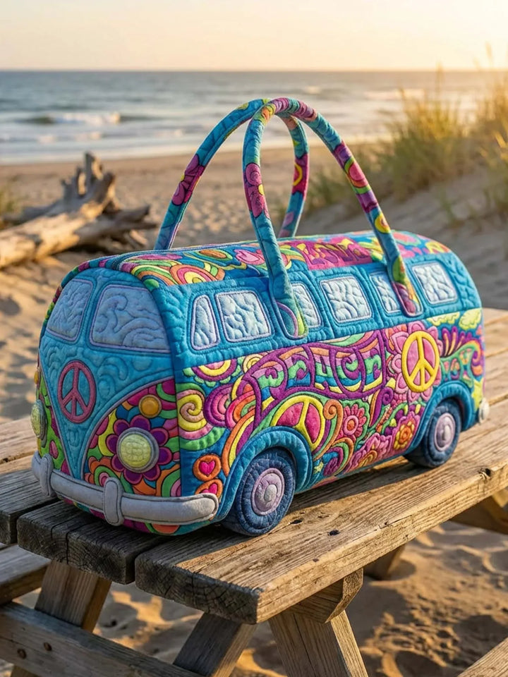 Hippie Peace Joy Quilted Duffle Bag
