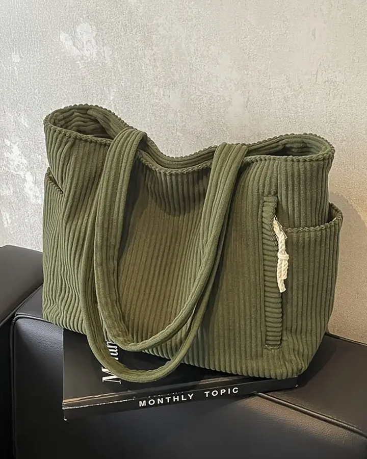 Kimmy – Ribbed Tote Bag with Drawstring Detail