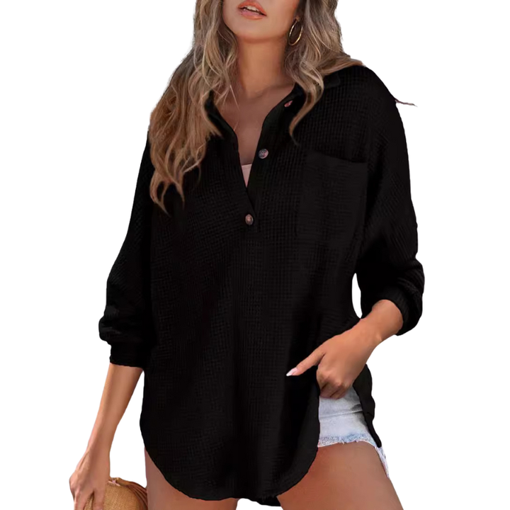 KATHRYN ? Casual Lightweight Button V Neck Tunic Blouse