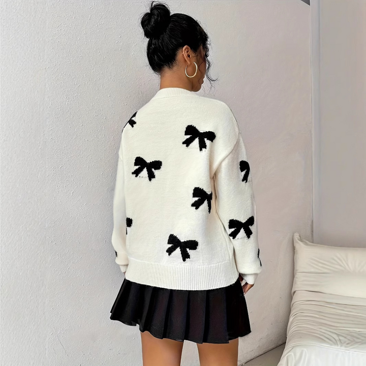 VISAY - Comfy Bow Print Pullover Sweater