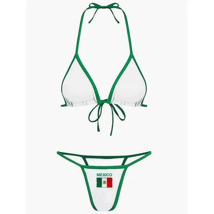 Halter-neck Brazilian print two-piece swimsuit