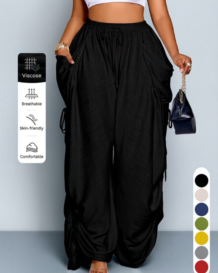 Women's Casual Loose-Fit Wide-Leg Pants, All-Season Woven Fabric, Daily Commute