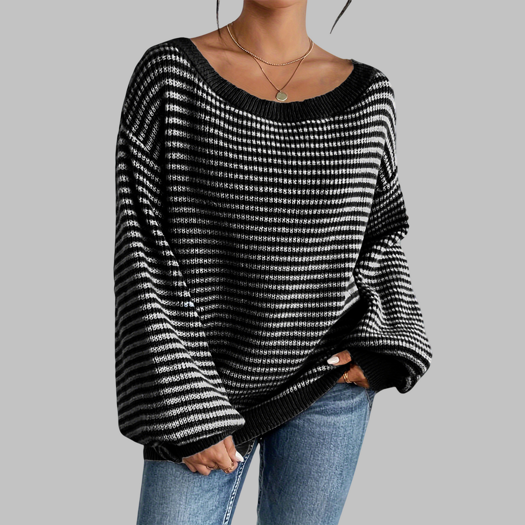 SURI - Casual Striped Drop Shoulder Long Sleeve Sweater