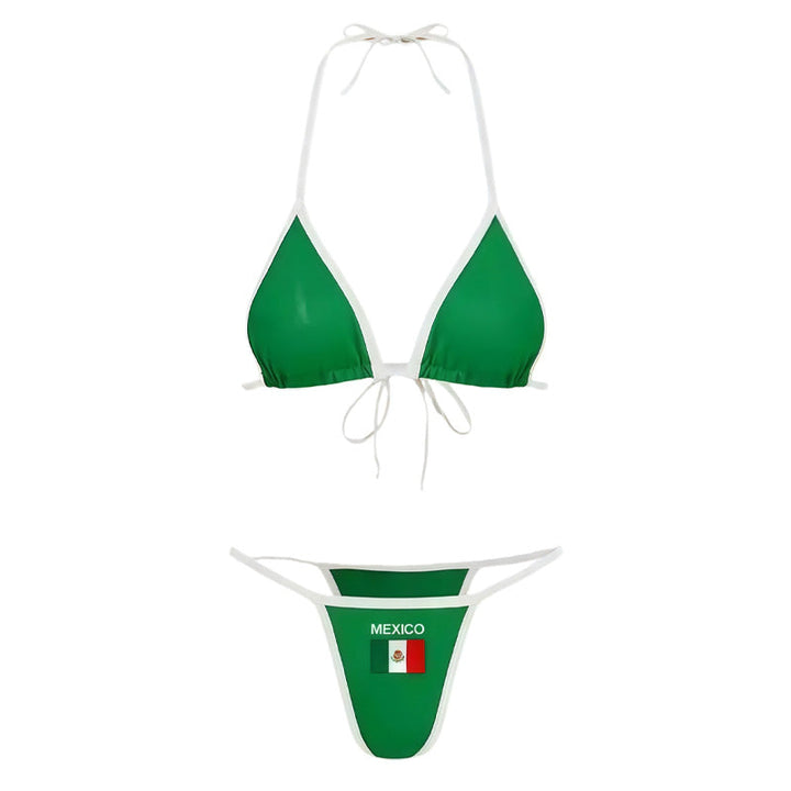 Halter-neck Brazilian print two-piece swimsuit