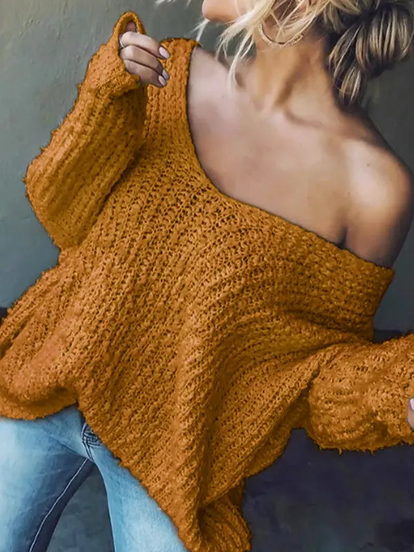 TELIKA - Comfy Drop Shoulder Long Sleeve Sweater