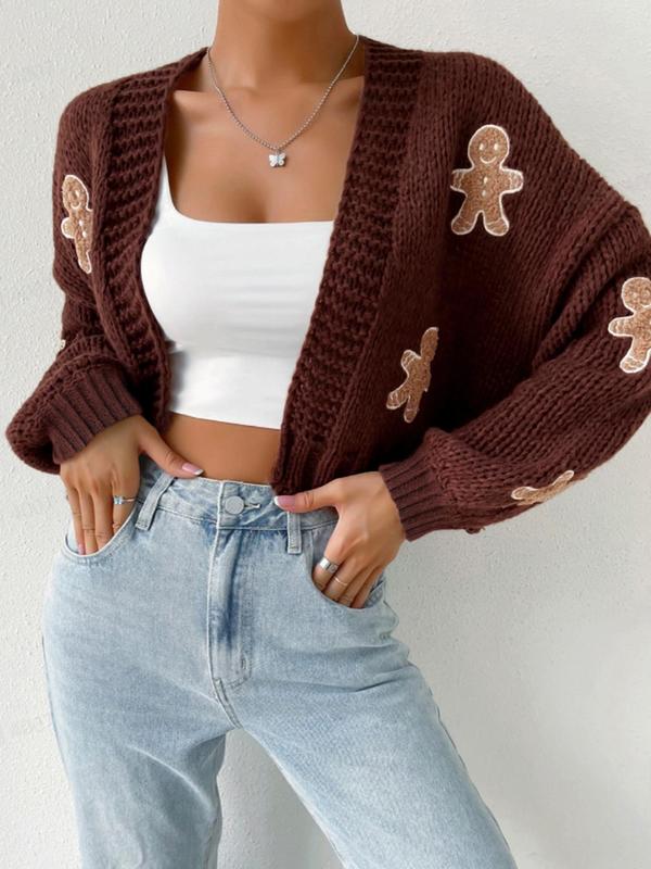 HEIDI - Open Front Knit Cardigan with Cartoon Print for Cozy Outfits