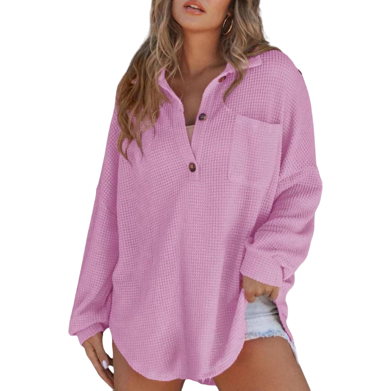 KATHRYN ? Casual Lightweight Button V Neck Tunic Blouse