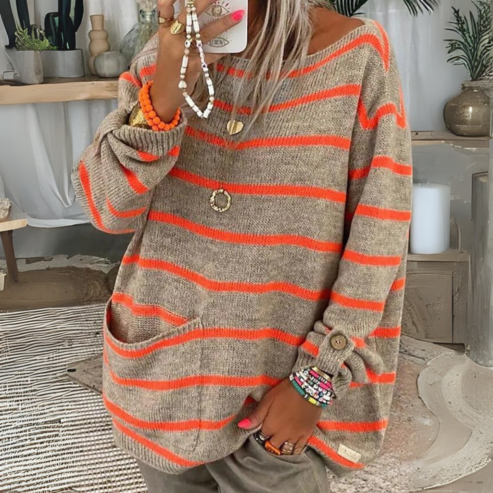 QWARA - Casual Drop Shoulder Long Sleeve Sweater