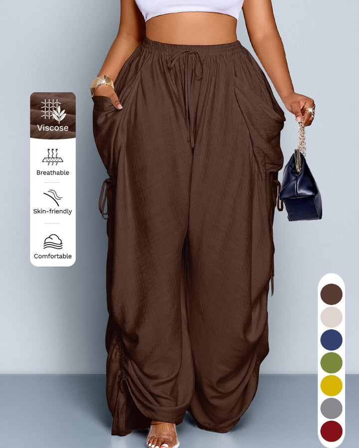 Women's Casual Loose-Fit Wide-Leg Pants, All-Season Woven Fabric, Daily Commute