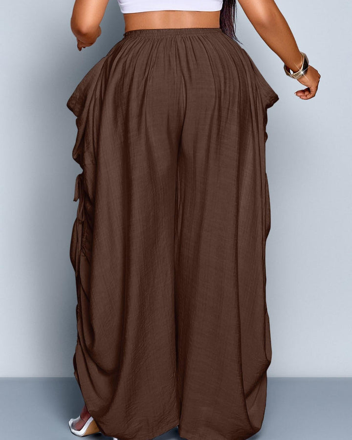 Women's Casual Loose-Fit Wide-Leg Pants, All-Season Woven Fabric, Daily Commute