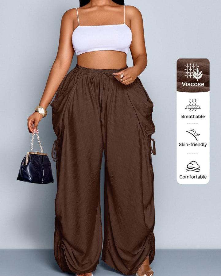 Women's Casual Loose-Fit Wide-Leg Pants, All-Season Woven Fabric, Daily Commute