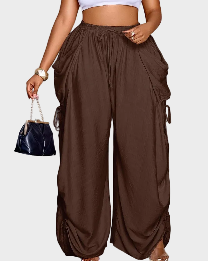 Women's Casual Loose-Fit Wide-Leg Pants, All-Season Woven Fabric, Daily Commute