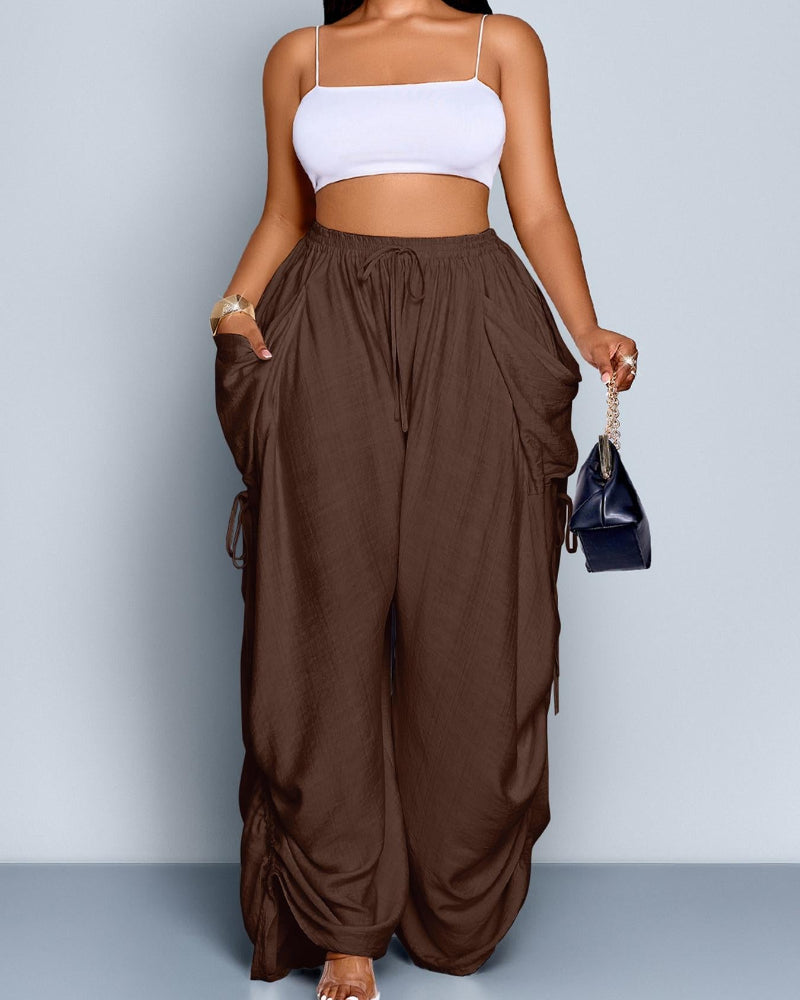 Women's Casual Loose-Fit Wide-Leg Pants, All-Season Woven Fabric, Daily Commute