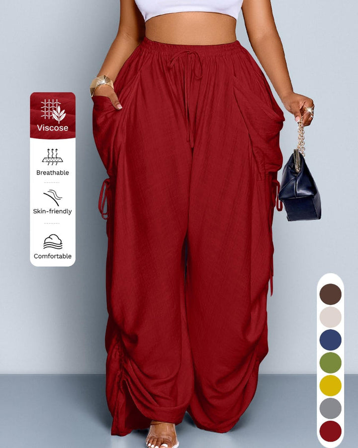 Women's Casual Loose-Fit Wide-Leg Pants, All-Season Woven Fabric, Daily Commute