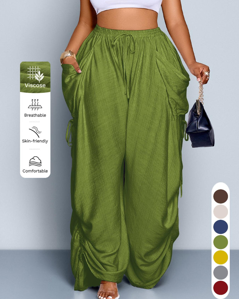 Women's Casual Loose-Fit Wide-Leg Pants, All-Season Woven Fabric, Daily Commute