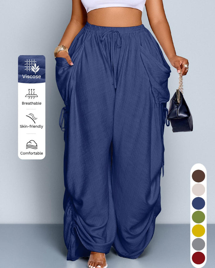 Women's Casual Loose-Fit Wide-Leg Pants, All-Season Woven Fabric, Daily Commute