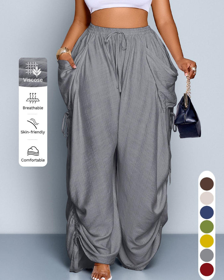 Women's Casual Loose-Fit Wide-Leg Pants, All-Season Woven Fabric, Daily Commute