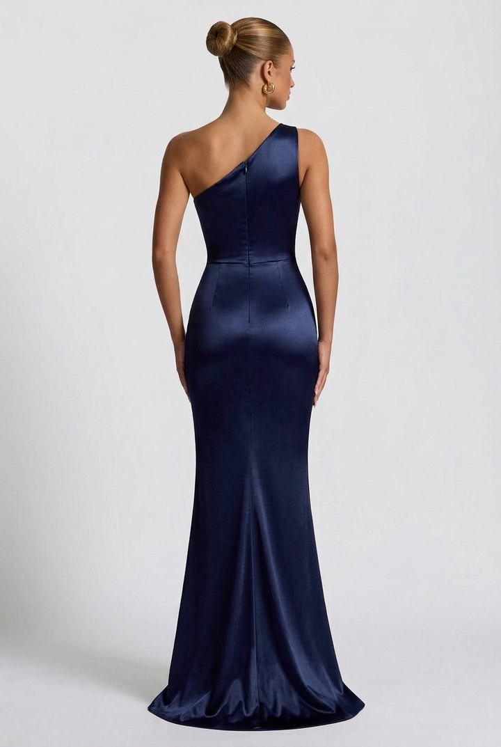 Daphne | Women's One-Shoulder Satin Maxi Prom Dress with Split