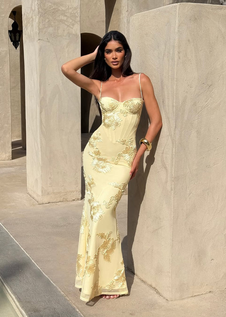 Kiara | Women's Sleeveless Floral Embroidery Maxi Wedding Guest Dress