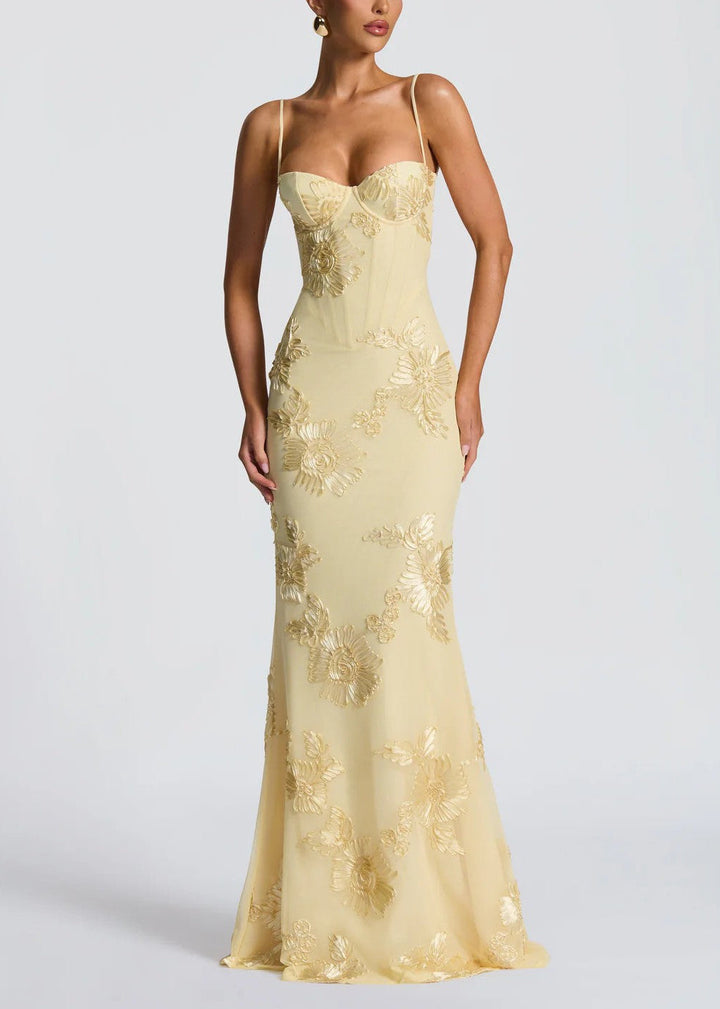 Kiara | Women's Sleeveless Floral Embroidery Maxi Wedding Guest Dress