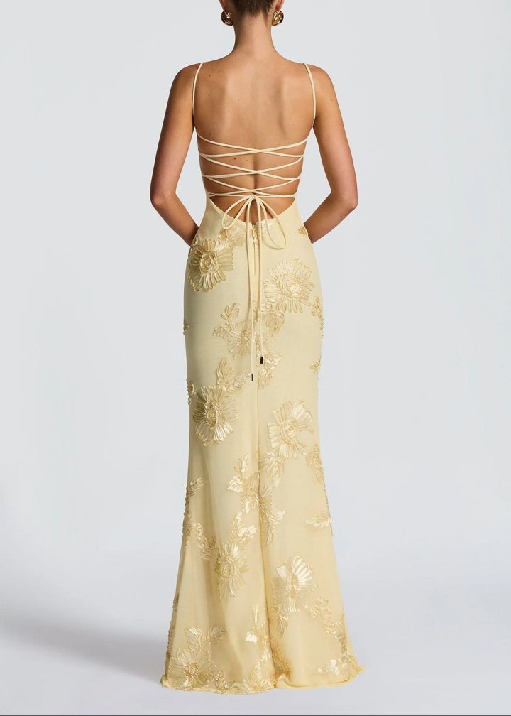 Kiara | Women's Sleeveless Floral Embroidery Maxi Wedding Guest Dress