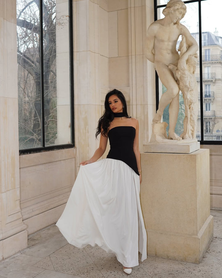 Lucinda | Women's Strapless Maxi Wedding Guest Dress with Scarf
