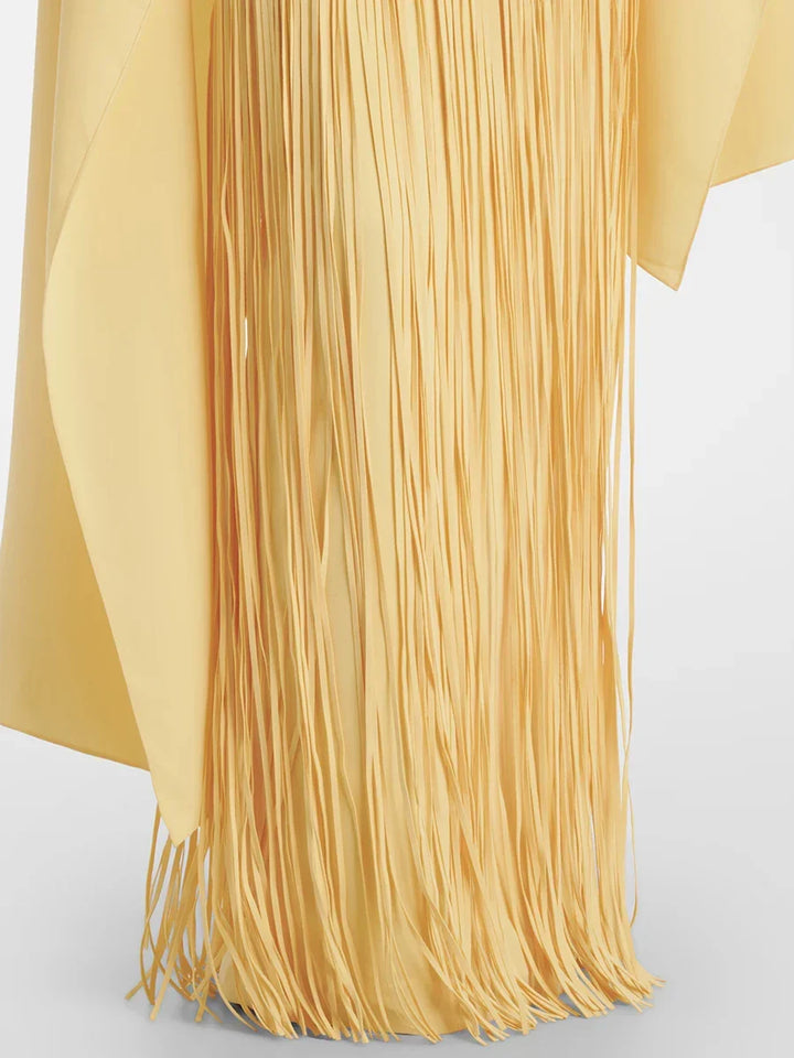 Mariah | Women’s Cape Sleeve Fringe Maxi Evening Wedding Guest Dress